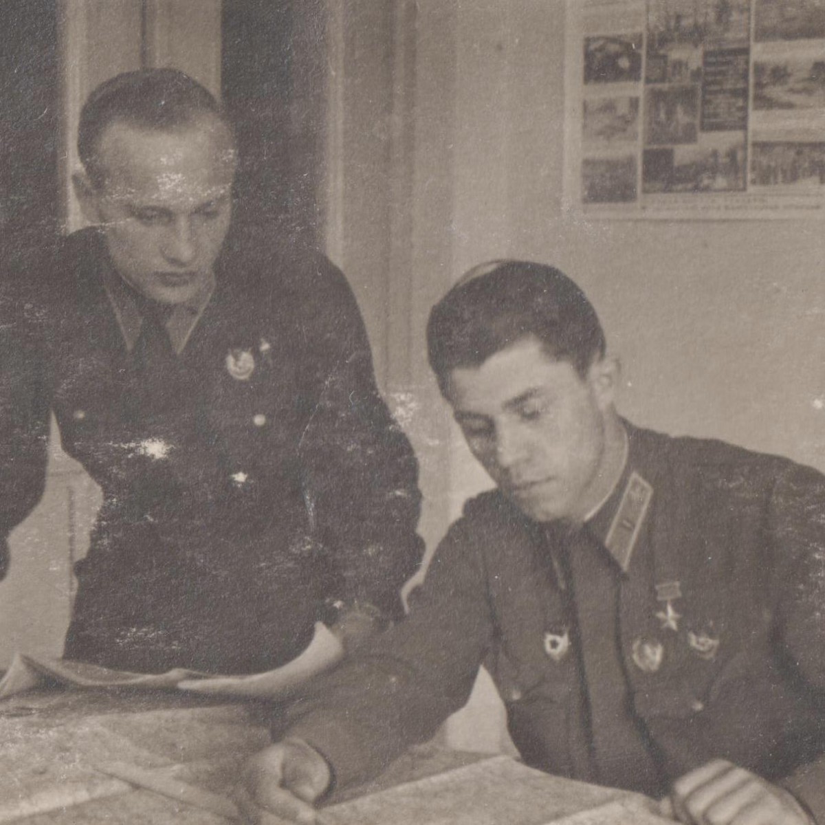 Photo of the captain of the Red Army Air Force - Soviet Union, at his desk