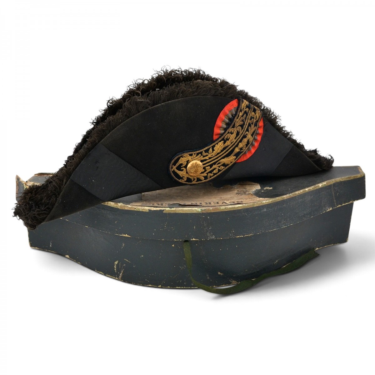Belgian officer's bicorne hat in a case, 1889