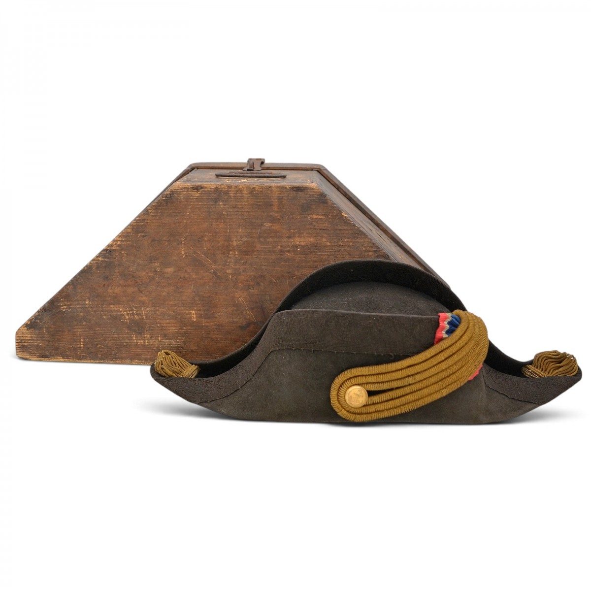 Bicorn hat of an officer of the French Navy in a case, 1889