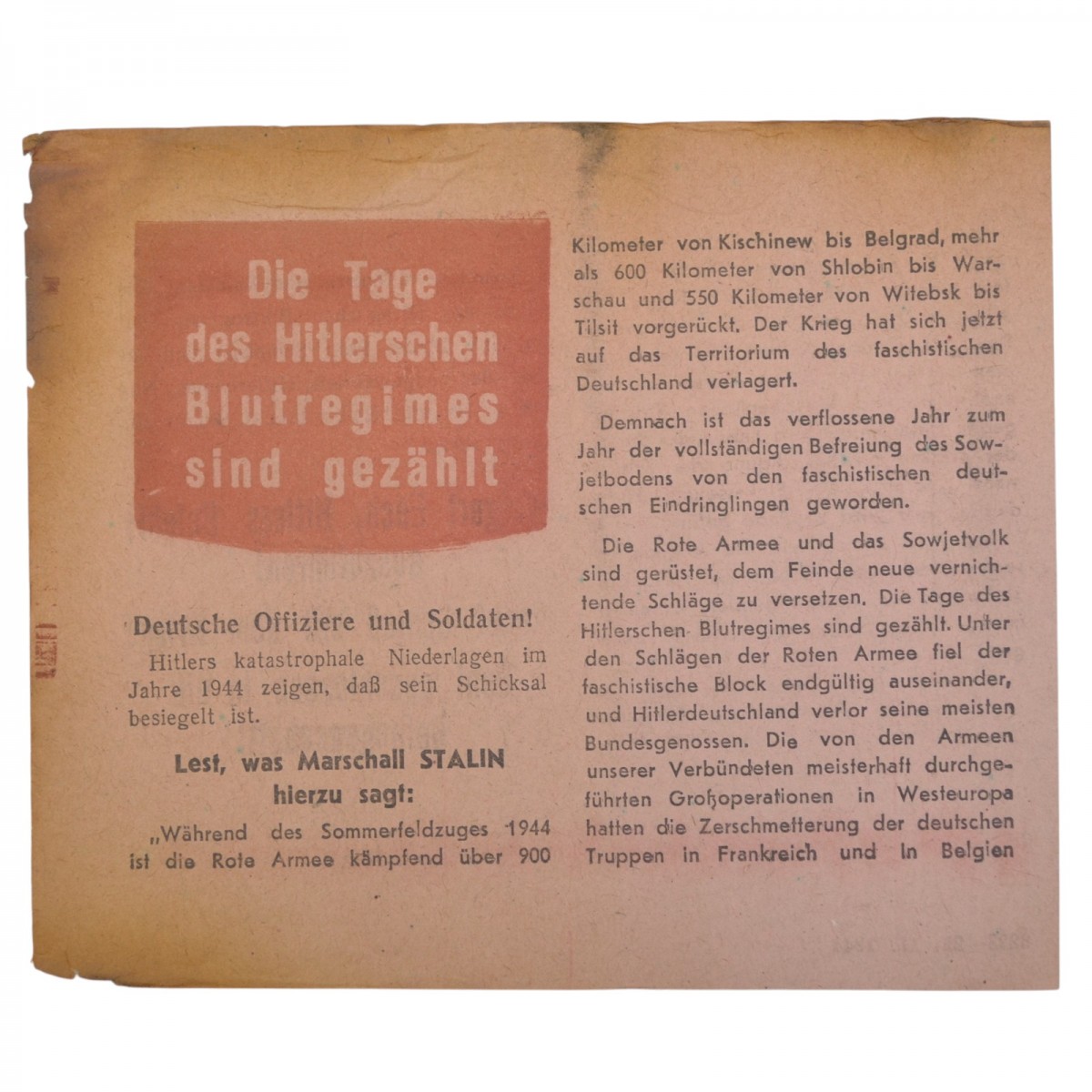 Soviet leaflet addressed to soldiers and officers of the Wehrmacht, 1944 