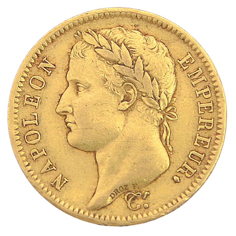 A 40-franc coin (double Napoleondor) from 1812.