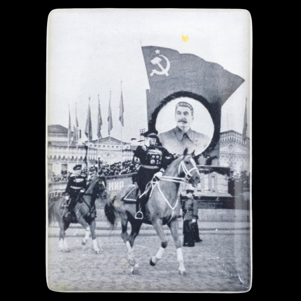 Porcelain plaque with the image of G. Zhukov, Victory Day Parade